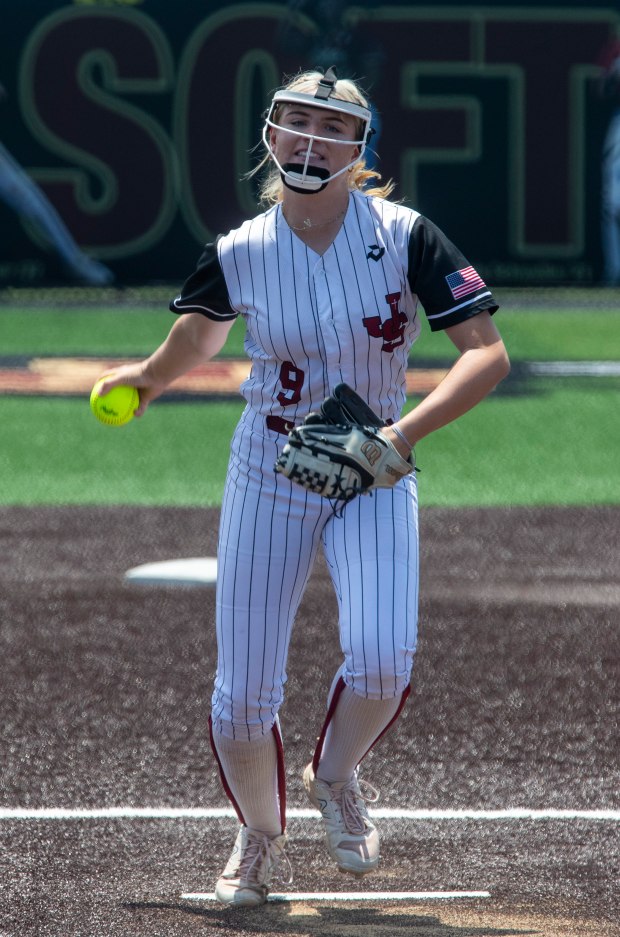 JSerra starting pitcher Abby Ford winds up for a pitch...