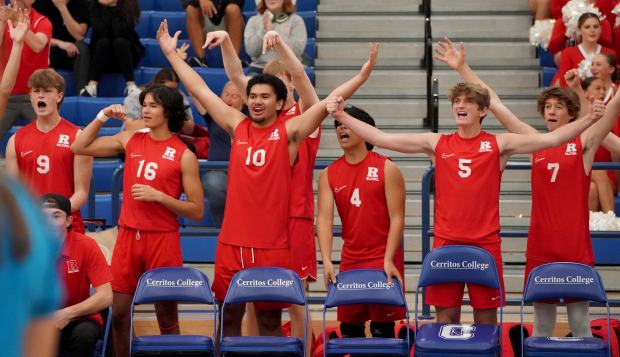 The Redondo bench tries to pump up their team during...