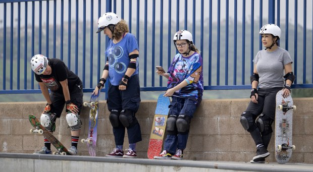 Women gather at the Laguna Niguel Skate Park during the...
