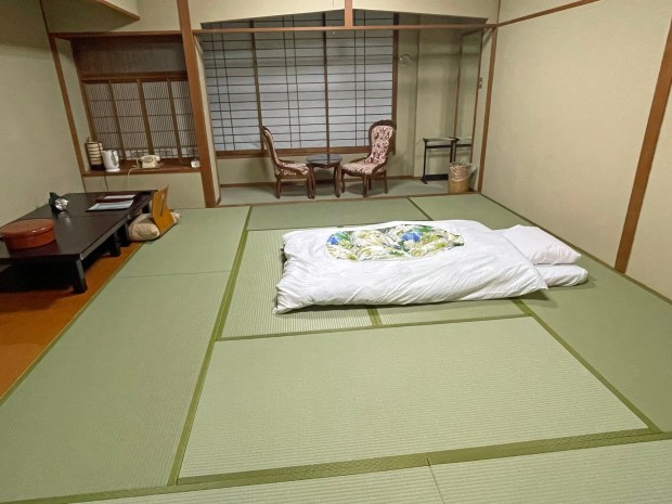 Typical tatami-matted rooms, such as this one, provide a good night's sleep at ryokans during an Oku Japan hiking trip. (Photo by Norma Meyer)