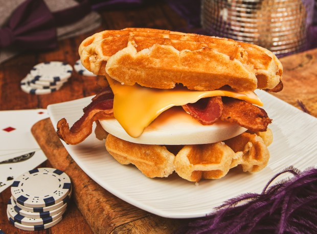The Wakeup Funner breakfast sandwich is now available at Harrah’s...