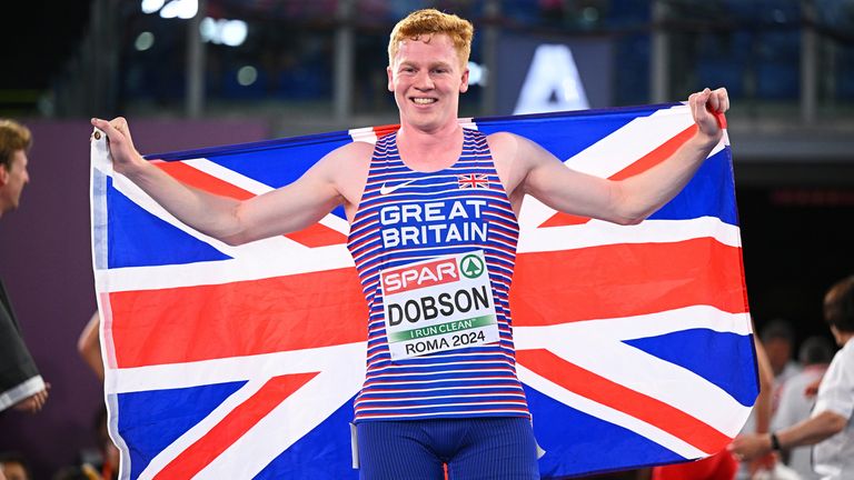 Charlie Dobson clocked a personal best of 44.38 seconds to claim silver in the men's 400 metres behind Belgium's Alexander Doom in Rome